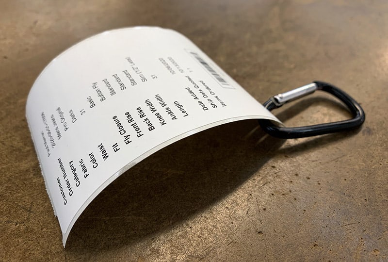 A production label with individual customer specifications.
